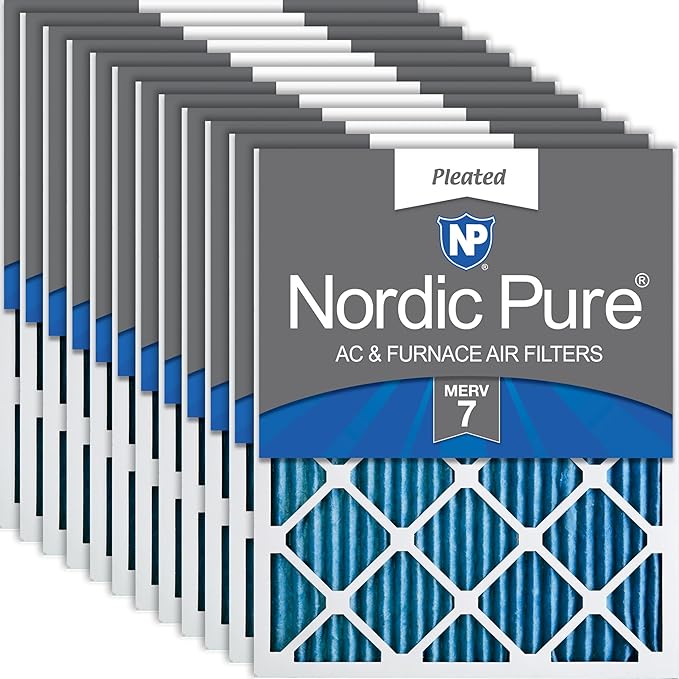 Nordic Pure 16x25x1 (Actual Size: 15 1/2 x 24 1/2 x 3/4) Pleated MERV 7 Air Filters 12 Pack