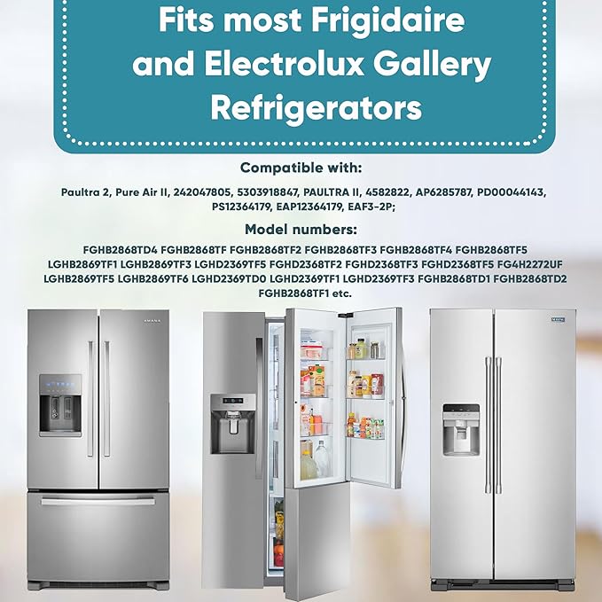 Paultra2 Frigidaire Refrigerator Air Filter Replacement Compatible With Pure Air Ultra 2, Gallery and Electrolux Refrigerators 5303918847 (2 Pack)