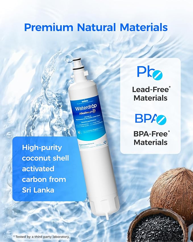 Waterdrop WD-F19C-AL Alkaline Refrigerator Water Filter, Enhances pH, Replacement for GE® RPWFE®, RPWF (Built-in CHIP) Refrigerator Water Filter, Compatible with GFE28GYNFS, GFE28GELDS
