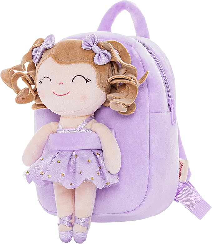 Gloveleya Toddler Backpack Baby Ballerina Girl Gifts Plush Curly Hair Ballet Backpack - White Purple 9 inches