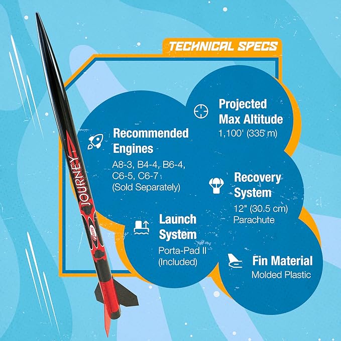 Estes 1441 Journey Rocket-Building Kit, Beginner Flying-Rocket Model Kit for Ages 10+, Includes Launch Pad and Controller