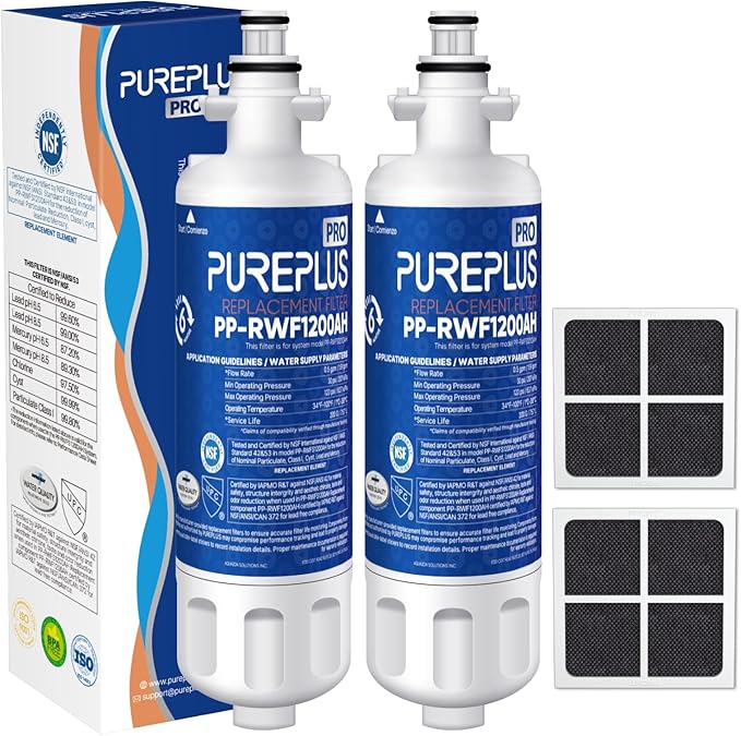 PUREPLUS LT700P NSF 53&42 Certified Replacement for LG ADQ36006101 Kenmore 469690, ADQ36006102, LFXS30766S, LFX28968ST, LFX31925ST, LFX31945ST, LT120F Refrigerator Water and Air Filter Combo, 2Pack
