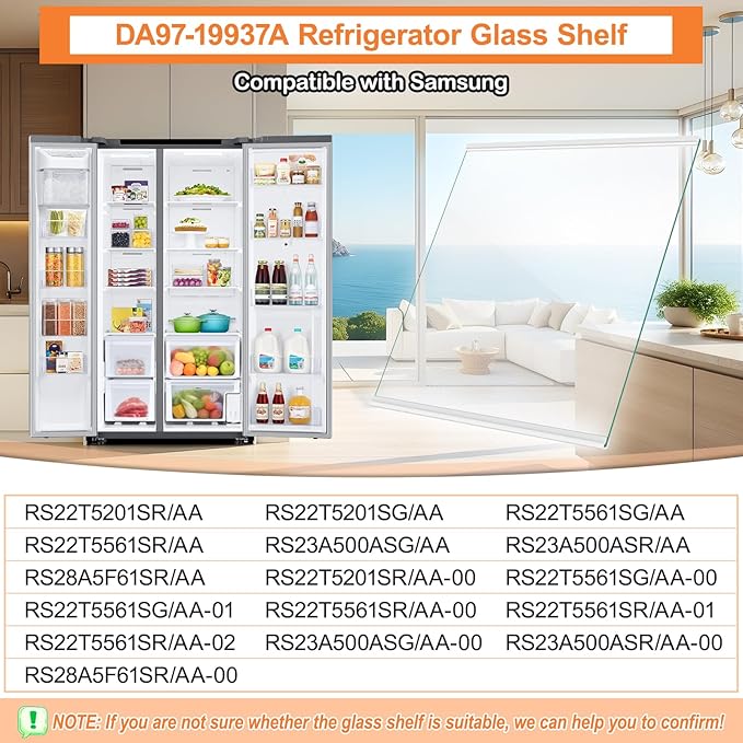 UPGRADED DA97-19937A Freezer Glass Shelf Compatible with Samsung Refrigerator Freezer Shelf Tempered Glass Samsung Fridge Shelf Replacement Part RS22T5201SR RS22T5561SR Upper Freezer Shelves 12"x10.6"