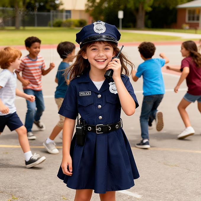 Girls Police Officer Costume Kids Cop Uniform Toddler Policeman Outfit, Police Dress Up Career Day Halloween Gifts