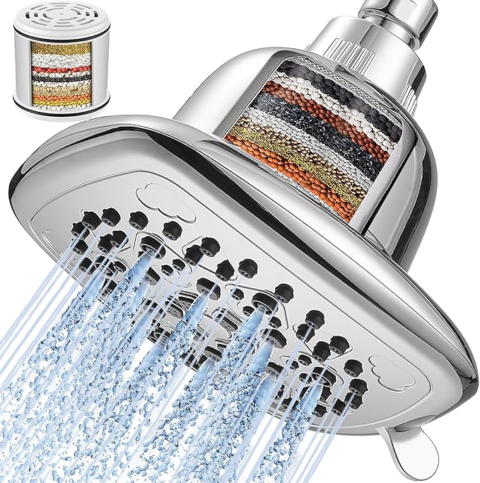 Cobbe Filtered Shower Head, 7 Modes High Pressure Shower Heads - 16 Stage Shower Head Filter for Hard Water for Remove Chlorine and Harmful Substances (Luxury Polished Chrome, 6 Inch Square)