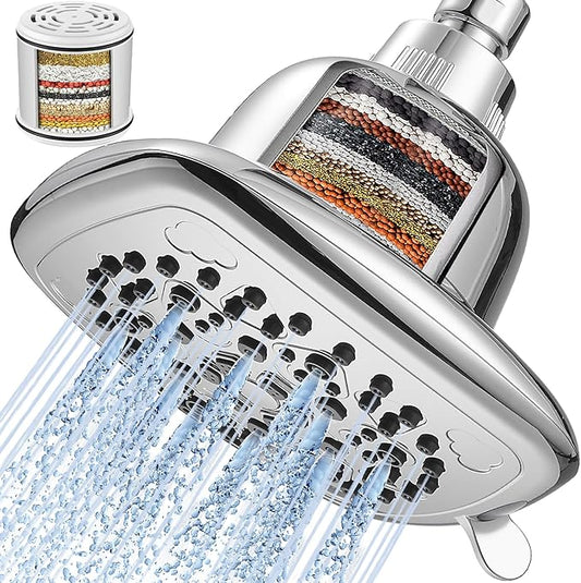 Cobbe Filtered Shower Head, 7 Modes High Pressure Shower Heads - 16 Stage Shower Head Filter for Hard Water for Remove Chlorine and Harmful Substances (Luxury Polished Chrome, 6 Inch Square)