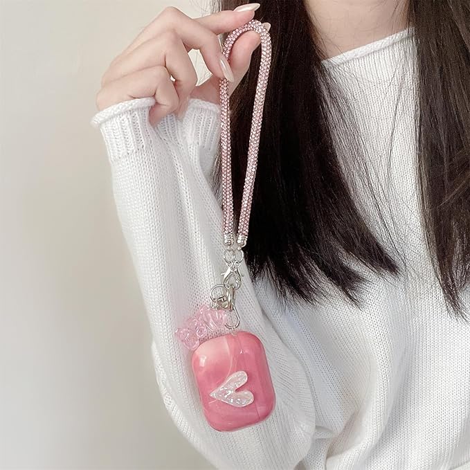 Pink Marble with 3D Raised Heart Silicone Case for AirPods Pro 3 (2025) - Cute Shockproof Cover with Detachable Long Neck Lanyard, Travel Keychain, MagSafe Compatible,for Women