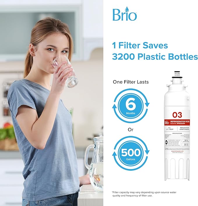 Brio LT800P & ADQ73613401 Water Filter Replacement for LG LT800p, ADQ73613401, ADQ73613402, ADQ73613408, ADQ75795104, Kenmore 46-9490, LSXS26326S, LMXC23746S, LMXC23746D, NSF 42, 53, 372, & 401