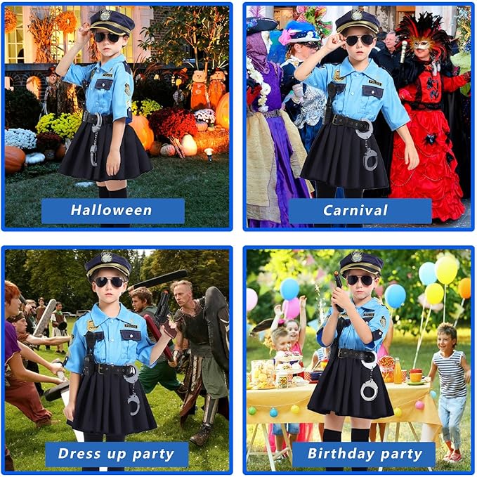 Police Costume for Girls Kid Halloween Costumes Police Officer Cosplay Outfit Toddler Cop Costume Set with Accessories