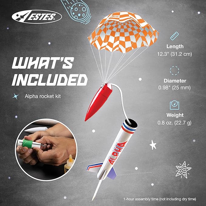 Estes 1225 Alpha Rocket-Building Kit, Intermediate Flying-Rocket-Model Kit for Ages 10+
