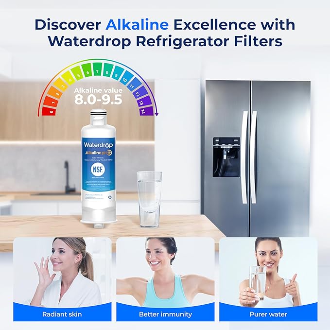 Waterdrop Alkaline DA97-17376B Refrigerator Water Filter, Enhances pH, Replacement for Samsung® HAF-QIN/EXP, DA97-08006C, RF28R7201SR, RF28R7351SG, WD-F45-AL, 2 Filters