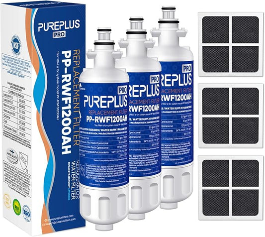 PUREPLUS LT700P NSF 53&42 Certified Replacement for LG ADQ36006101 Kenmore 469690, ADQ36006102, LFXS30766S, LFX28968ST, LFX31925ST, LFX31945ST, LT120F Refrigerator Water and Air Filter Combo, 3Pack
