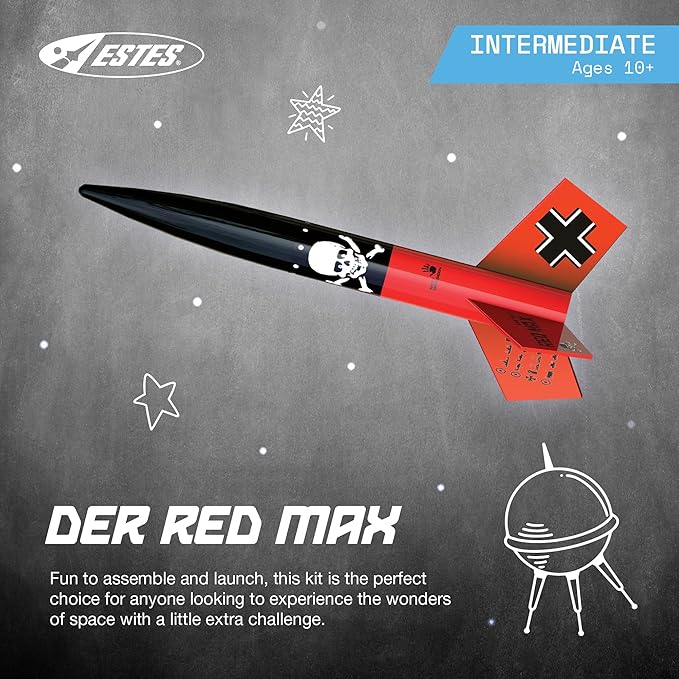 Estes 0651 Der Red Max Rocket-Building Kit, Intermediate Flying-Rocket-Model Kit for Ages 10+
