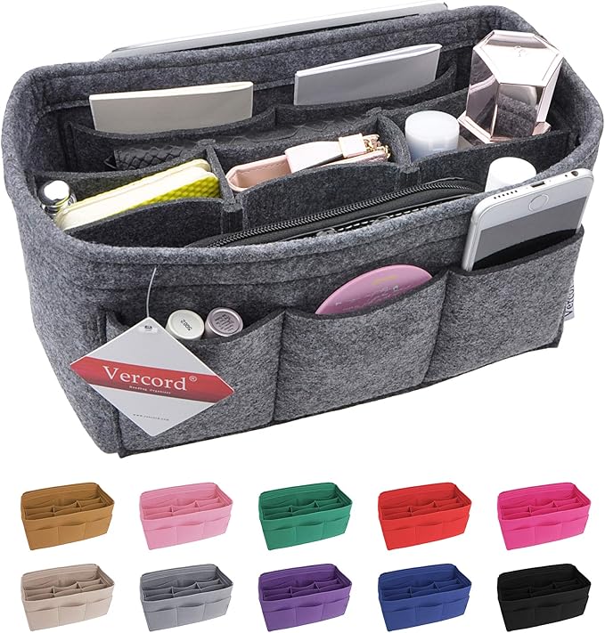 Vercord Felt Purse Organizer Handbag Insert Liner Shaper Bag in Bags for Speedy Neverfull Tote Grey Large
