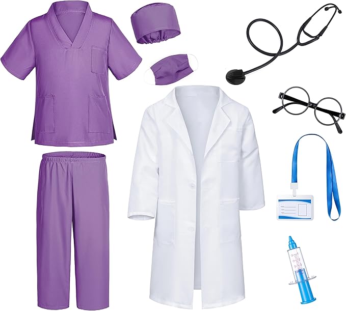 Doctor Costume for Kids Scrubs Pants with Accessories Set Children Party Cosplay 3-12 Years
