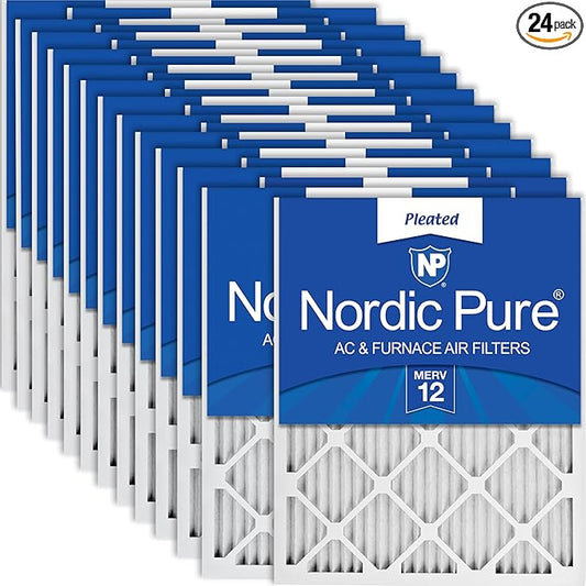Nordic Pure 16x25x1 (Actual Size: 15 1/2 x 24 1/2 x 3/4) Pleated MERV 12 Air Filters 24 Pack