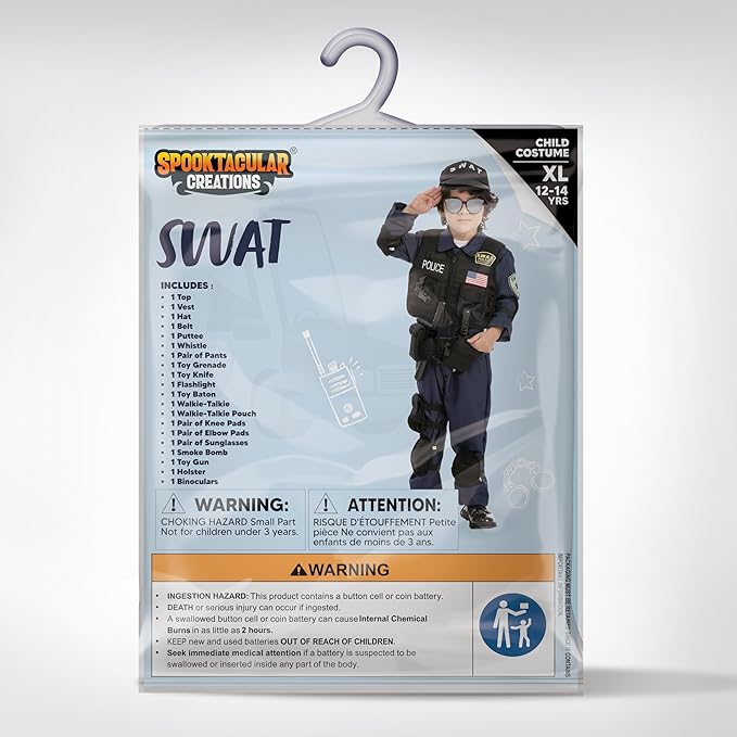 Spooktacular Creations 20PCS Police SWAT Costume for Kids, S.W.A.T. Police Officer Costume for Boys Halloween Cosplay Party