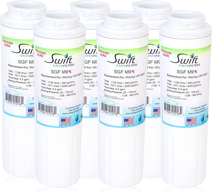 Swift Green Filters SGF-M9 Rx Compatible Refrigerator Water Filter for UKF8001, EFF-6007A, EDR4RXD1, Made in USA (6 Pack)
