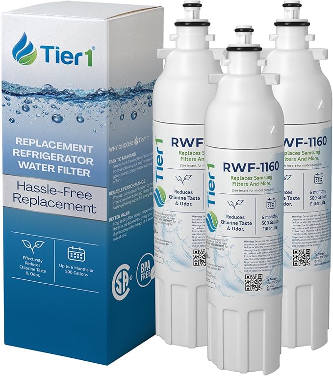 Tier1 RWF1160 ADQ73613401 Refrigerator Water Filter | Replacement for LG LT800P, 46-9490, fl-rf20 Fridge Filter - Up to 18 Months | Easy Install | Odor Control | Great Tasting Water (3-pk)