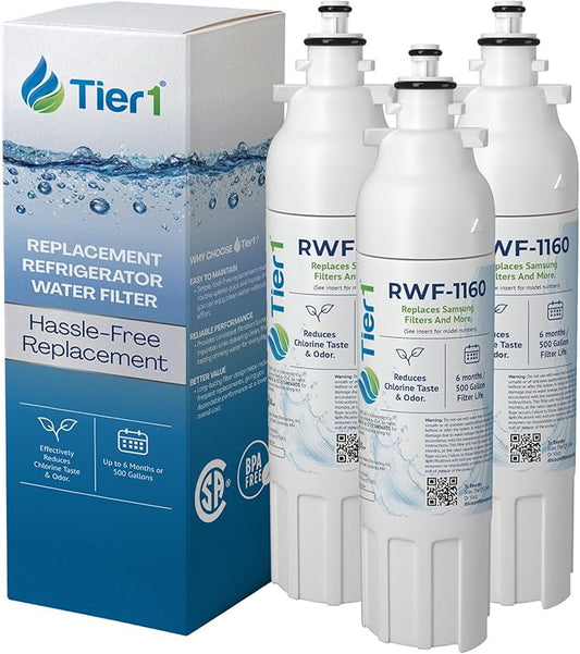 Tier1 RWF1160 ADQ73613401 Refrigerator Water Filter | Replacement for LG LT800P, 46-9490, fl-rf20 Fridge Filter - Up to 18 Months | Easy Install | Odor Control | Great Tasting Water (3-pk)