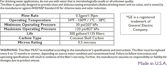 pH 9.0 Antioxidant Alkaline Refrigerator Filter, 3-Pack, (compatible with GE model MWF)