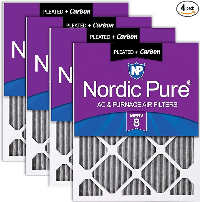Nordic Pure 16x25x1 (Actual Size: 15 1/2 x 24 1/2 x 3/4) Furnace Air Filters MERV 8 Pleated Plus Carbon 4 Pack