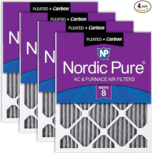 Nordic Pure 16x25x1 (Actual Size: 15 1/2 x 24 1/2 x 3/4) Furnace Air Filters MERV 8 Pleated Plus Carbon 4 Pack