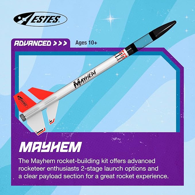 Estes 1320 Mayhem Model Rocket Kit, Advanced 2-Stage Flying-Rocket-Model Kit for Ages 10+