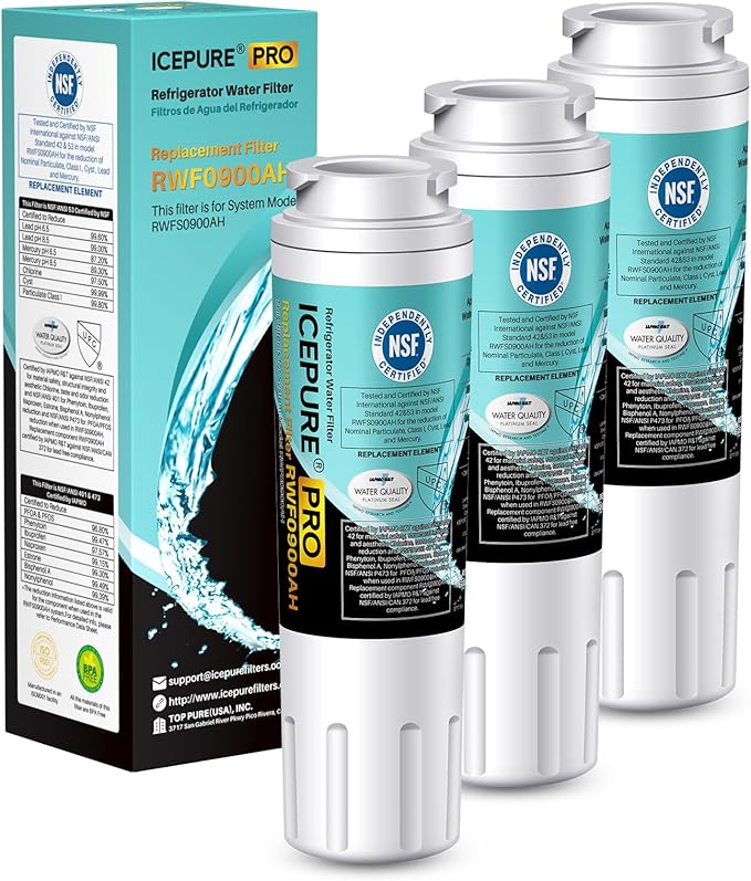 ICEPURE PRO UKF8001 NSF/ANSI 53&42 Certified Replacement Everydrop EDR4RXD1, Filter 4, Maytag UKF8001AXX UKF8001P, Whirlpool 4396395 WF-UKF8001 FMM-2 MPF15090 SGF-M9 Refrigerator Water Filter 3PACK
