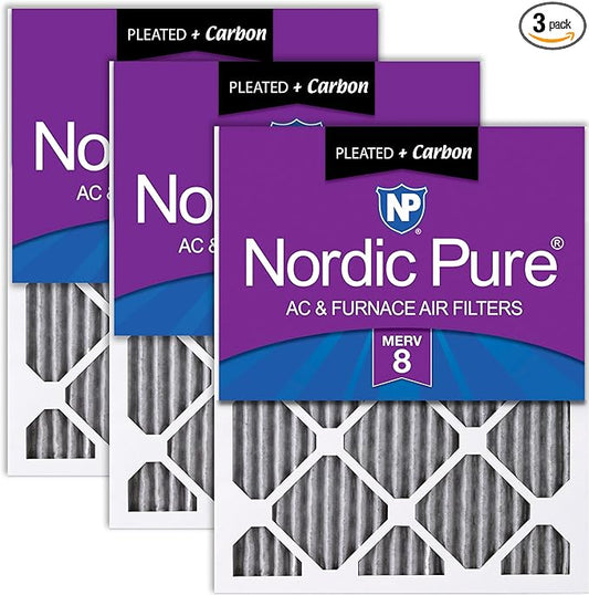 Nordic Pure 16x25x1 (Actual Size: 15 1/2 x 24 1/2 x 3/4) Furnace Air Filters MERV 8 Pleated Plus Carbon 3 Pack
