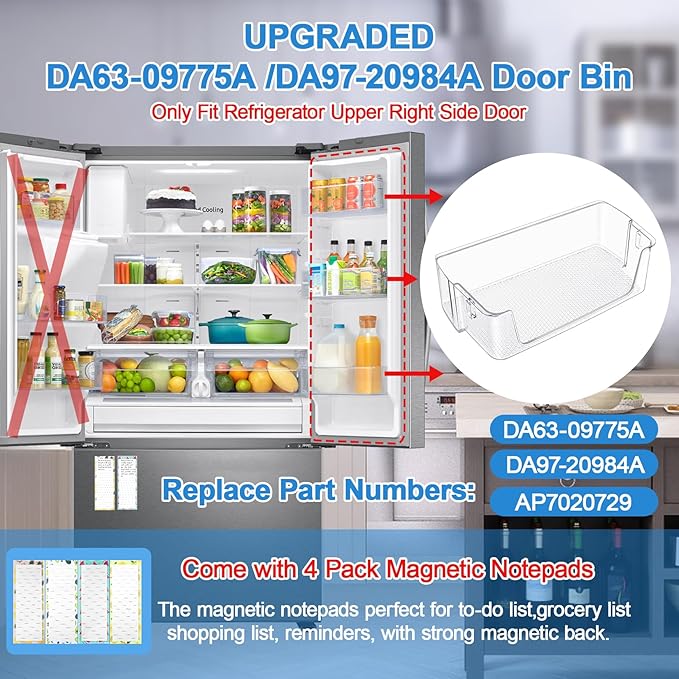 UPGRADED DA63-09775A Right RF28T5001SR RF28T5021SR RF27T5201SG RF27T5201SR RF27T5241SR RF28T5101SR Door Shelf Bin Compatible with Samsung Fridge Door Shelves DA97-20984A Samsung Refrigerator Door Bin