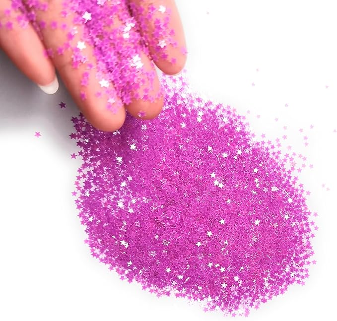 Glow-in-The-Dark Purple Star Glitter Flakes, 3 mm Luminous Plastic Sequins, 10 g Bag for Resin Crafts, Nail Art, Slime & Party Decor