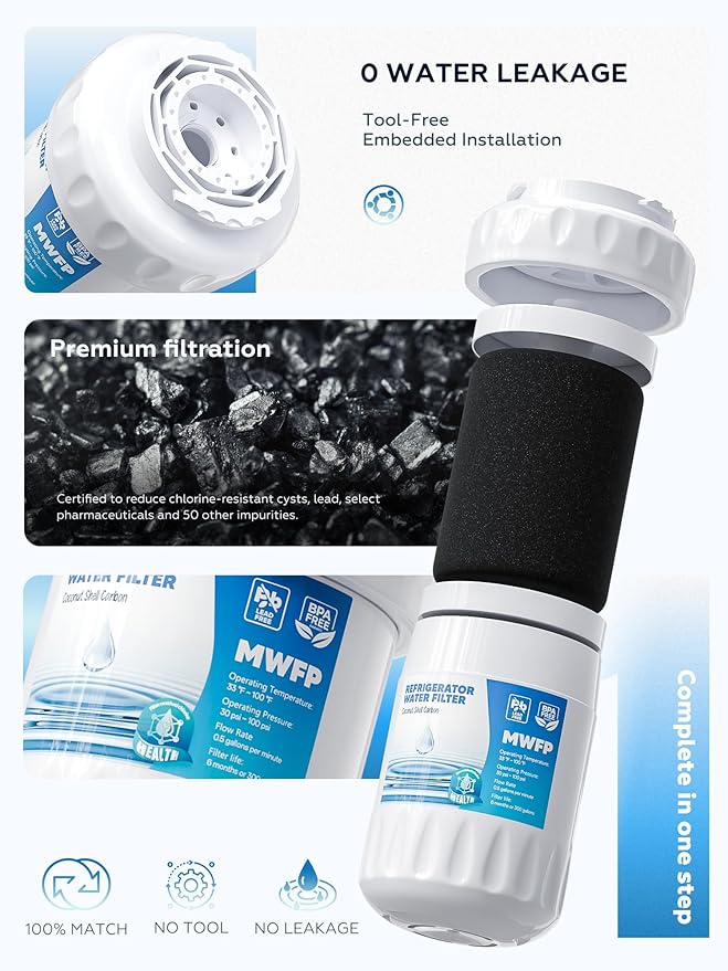 RWF0600A Water Filter, Fit for MWF GE Water Filter, GE MWF, SmartWater MWFP, MWFA, GWF, HDX FMG-1, WFC1201, RWF1060, 197D6321P006, Kenmore 9991, 3packs BY AVXBYR