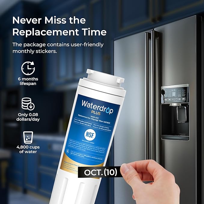 Waterdrop Plus UKF8001 NSF 401,53 Certified Refrigerator Water Filter, Reduce PFAS, Replacement for Whirlpool® Everydrop® Filter 4, EDR4RXD1, Maytag® UKF8001AXX, 3 Filters (Packaging May Vary)