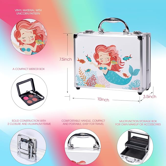 Hot Sugar Makeup Kit for Girls, Makeup Set with Reusable Train Case Includes Eyeshadow Palette, Blush, Lipstick, Lip Pencil, Eye Pencil