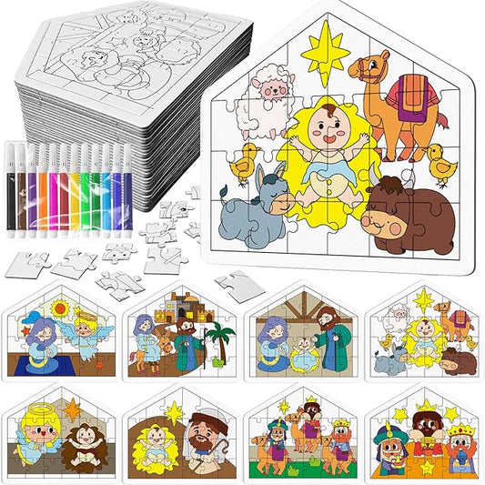 Cinrobiye 24 Pcs Christmas Nativity Coloring Puzzle Craft，DIY Jesus Religious Paper Crafts Make a Nativity Scene Sticker for Christian Holy Night Sunday School Church Classroom Holiday Art Project