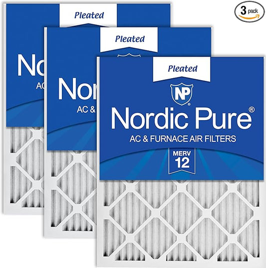 Nordic Pure 16x25x1 (15 1/2 x 24 1/2 x 3/4) Pleated MERV 12 Air Filters 3 Pack