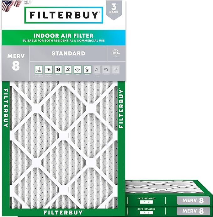 Filterbuy 18x36x1 Air Filter MERV 8 Essential Dust & Allergy Defense (3-Pack), Electrostatic Pleated HVAC AC Furnace Filters Replacement (Actual Size: 17.50 x 35.50 x 0.75)