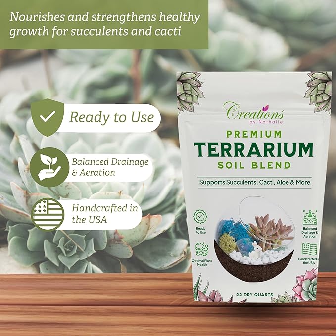 Natural Terrarium Growing Medium Well-Draining Mix for Succulents, Cactus & Aloe, Untreated Pine Bark, Canadian Peat & Coarse Sand