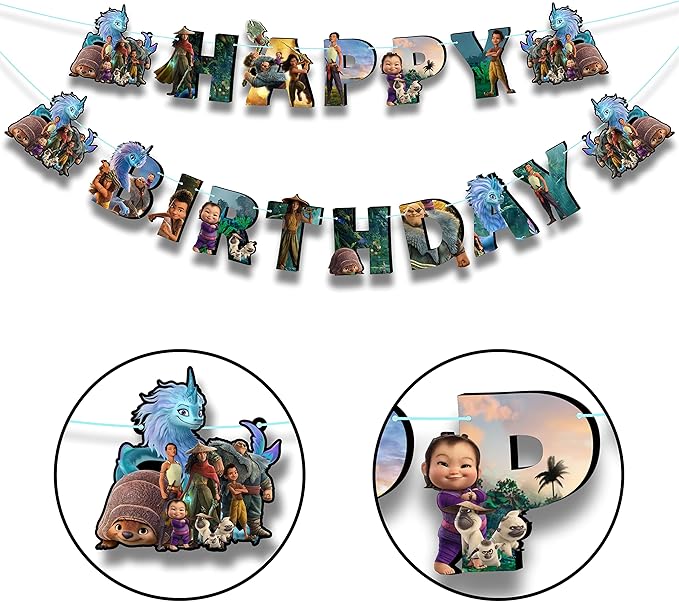 "Raya and the Last Dragn Happy Birthday Banner – Princess Birthday Party Supplies – Colorful Raya and Sisu Themed Banner Decoration for Girls and Fans – Perfect for Cake Table, Wall, or Party Backdrop"