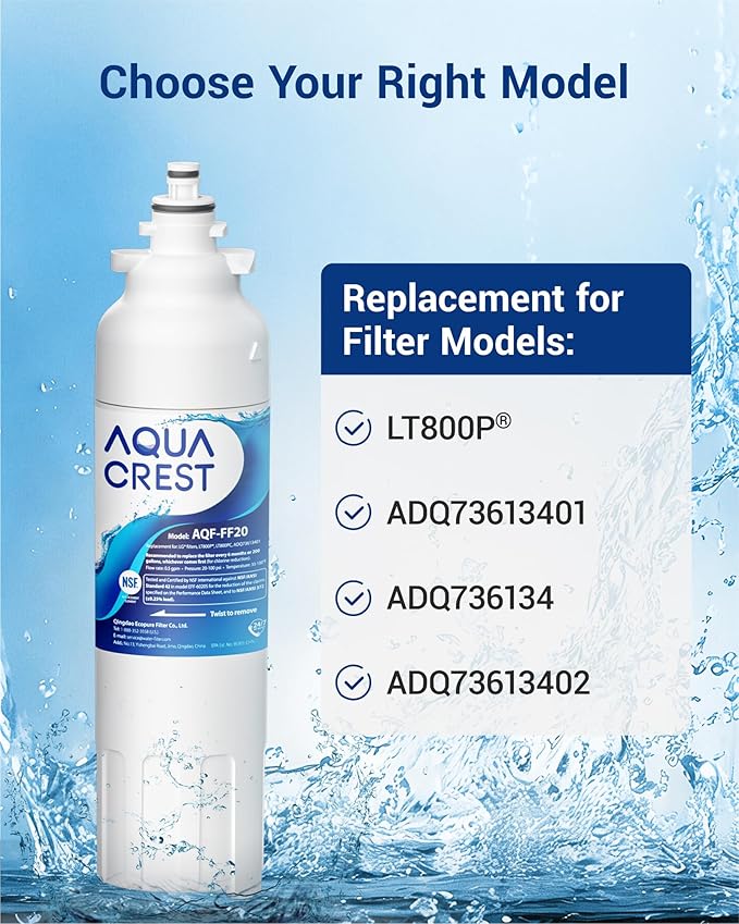 AQUA CREST ADQ73613401 Refrigerator Water Filter and Air Filter, Replacement for LG LT800P, ADQ73613402, Kenmore Elite 9490, ADQ73613408, ADQ75795104 and LT120F, 3 Combo