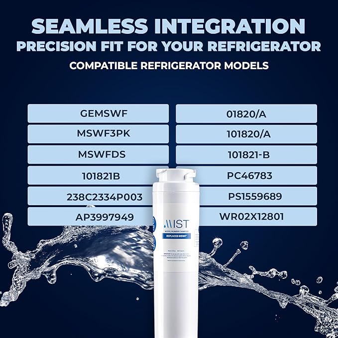Mist MSWF Water Filter Replacement for GE, Refrigerator Water Filter compatible with 101820A, 101821B, 101821. GE MSWF WaterFilter (3 pack)