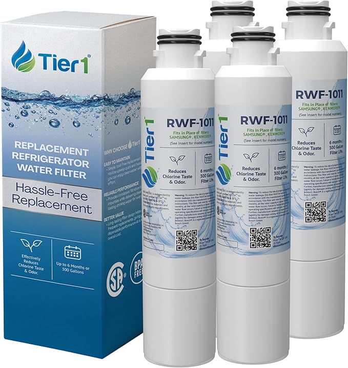 Tier1 RWF1011 DA29-00020B Refrigerator Water Filter | Replacement for Samsung HAF-CIN, WF294, FMS-2 Fridge Filter - Up to 24 Months Supply | Easy Install | Odor Control | Great Tasting Water (4-pk)