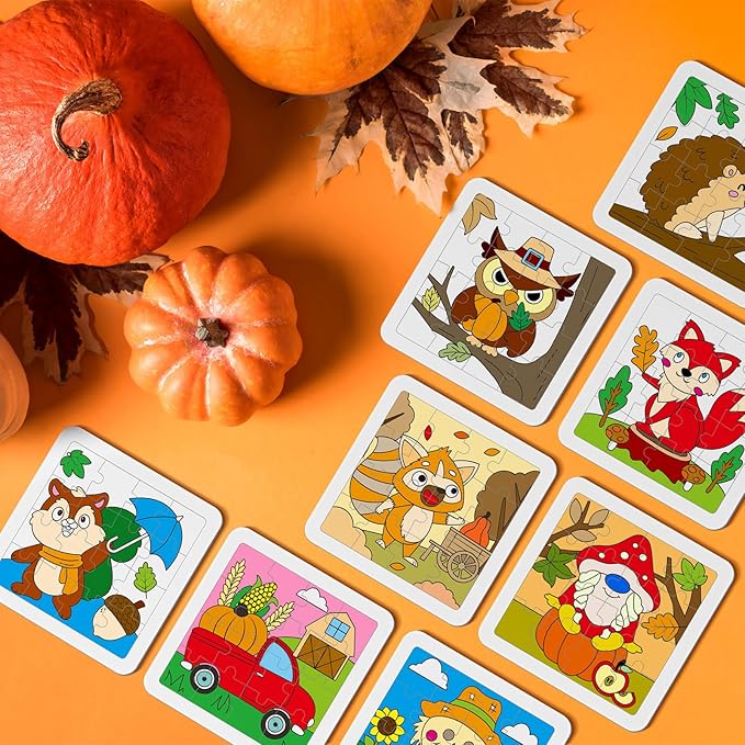 Cinrobiye 24 Set Fall Craft Kit Thanksgiving Coloring Puzzle Arts and Crafts Kit with Pumpkin Leaf Turkey Owl DIY Crafts Autumn Gift for Fall Holiday Home Classroom Activities Party Supplies