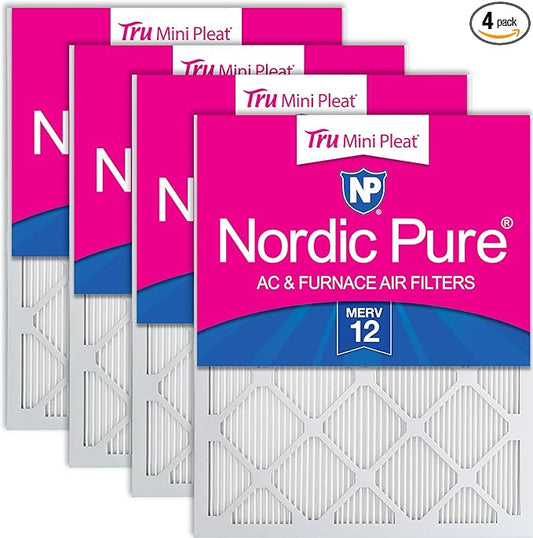 Nordic Pure 16x25x1 (Actual Size: 15 1/2 x 24 1/2 x 3/4) Tru Mini Pleat MERV 12 AC Furnace Air Filters – 2.5X More Media for Longer-Lasting, High-Efficiency Filtration - 4 Pack