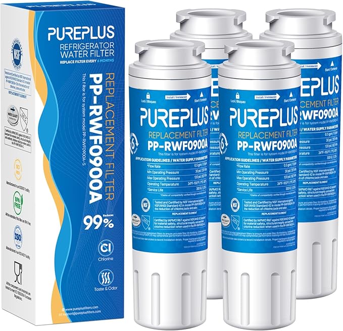 PUREPLUS UKF8001 Refrigerator Water Filter Replacement for Maytag UKF8001P, EDR4RXD1, Everydrop Filter 4, PUR 4396395, Puriclean II, UKF8001AXX-200, UKF8001AXX-750, RWF0900A, RFC0900A, 469006, 4Pack