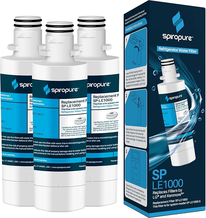 SpiroPure SP-LE1000 NSF Certified Refrigerator Water Filter Replacement for LT1000P, ADQ747935, MDJ64844601, 9980, ADQ74793501, ADQ74793502, 46-9980, LT1000P-3 (3 Pack)