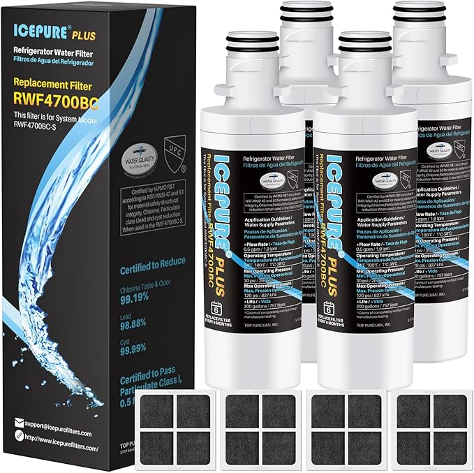 ICEPURE PLUS ADQ747935 NSF/ANSI 53 Certified Replacement for LG LT1000P MDJ64844601, Kenmore Elite 9980, LT1000PC ADQ74793501 LT1000 RWF4700A RWF4700AB Refrigerator Water and LT120F Air Filter, 4Combo