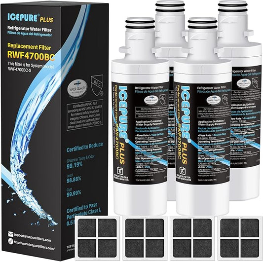 ICEPURE PLUS ADQ747935 NSF/ANSI 53 Certified Replacement for LG LT1000P MDJ64844601, Kenmore Elite 9980, LT1000PC ADQ74793501 LT1000 RWF4700A RWF4700AB Refrigerator Water and LT120F Air Filter, 4Combo