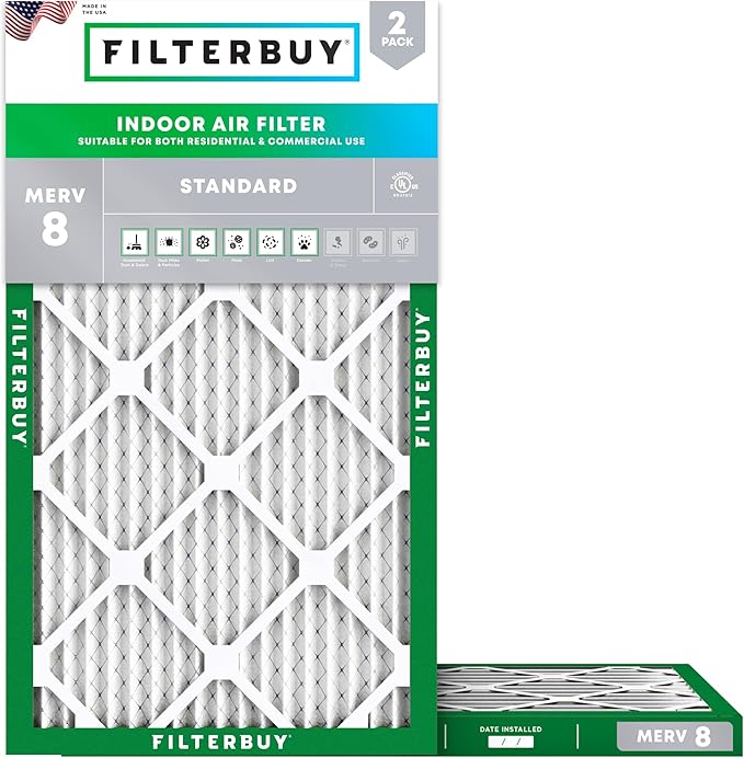 Filterbuy 8x24x1 Air Filter MERV 8 Essential Dust & Allergy Defense (2-Pack), Electrostatic Pleated HVAC AC Furnace Filters Replacement (Actual Size: 8.00 x 24.00 x 0.75)